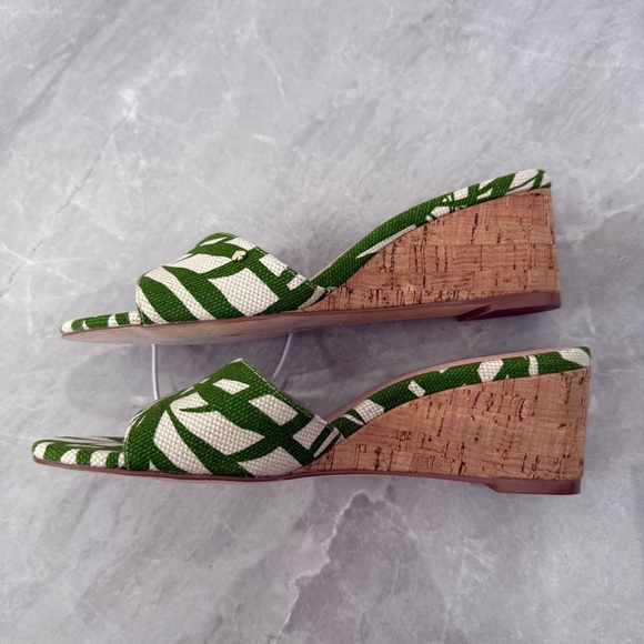 NWOT Women’s Kate Spade Myrah Palm Frond Cork Heel Wedge Open Toe Sandals 5.5 main image 6